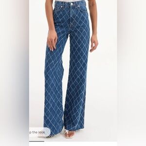 Oat New York Diamond Print Wide Leg Jeans